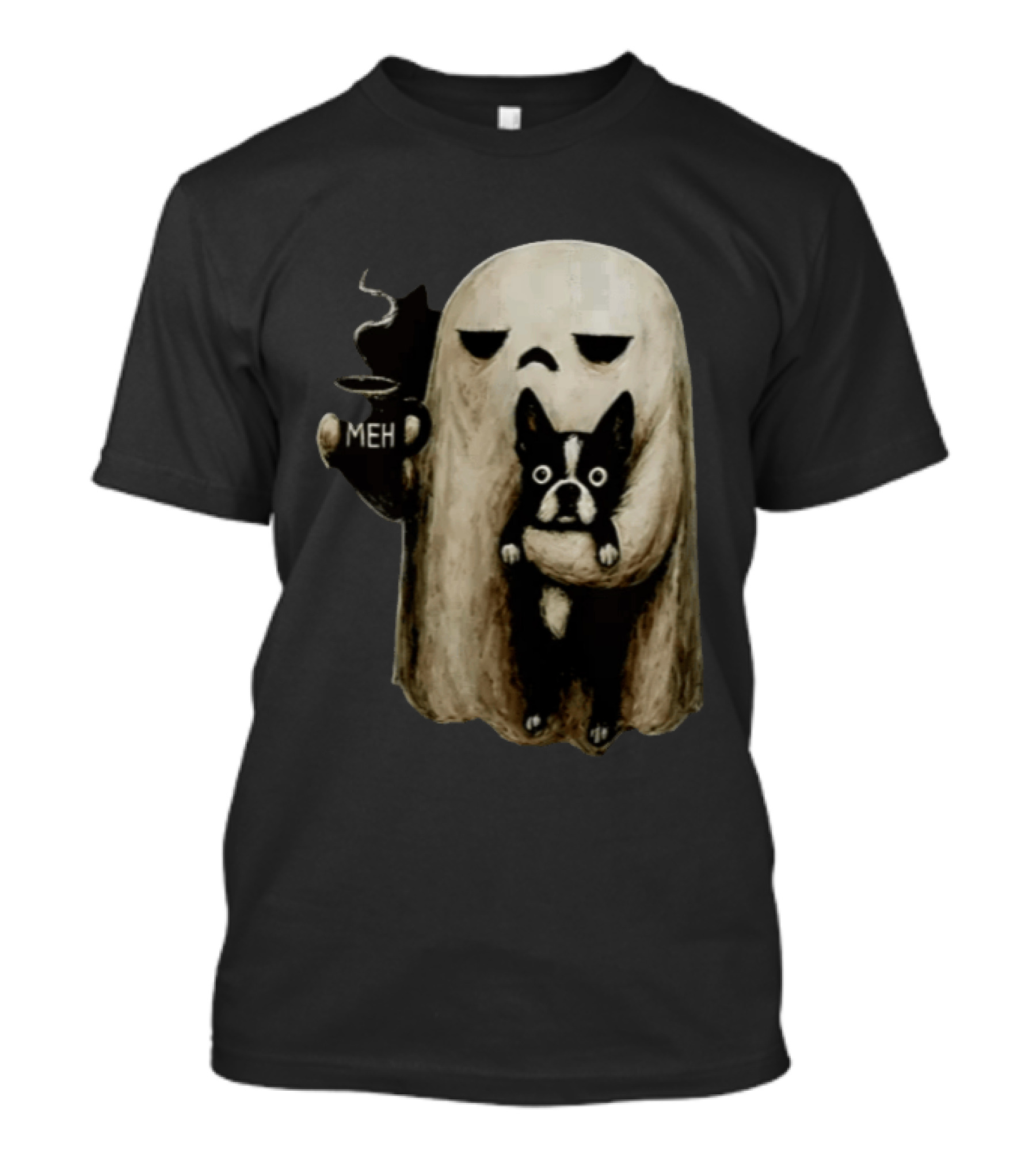 Meh Ghost With Boston Terrier T-Shirt