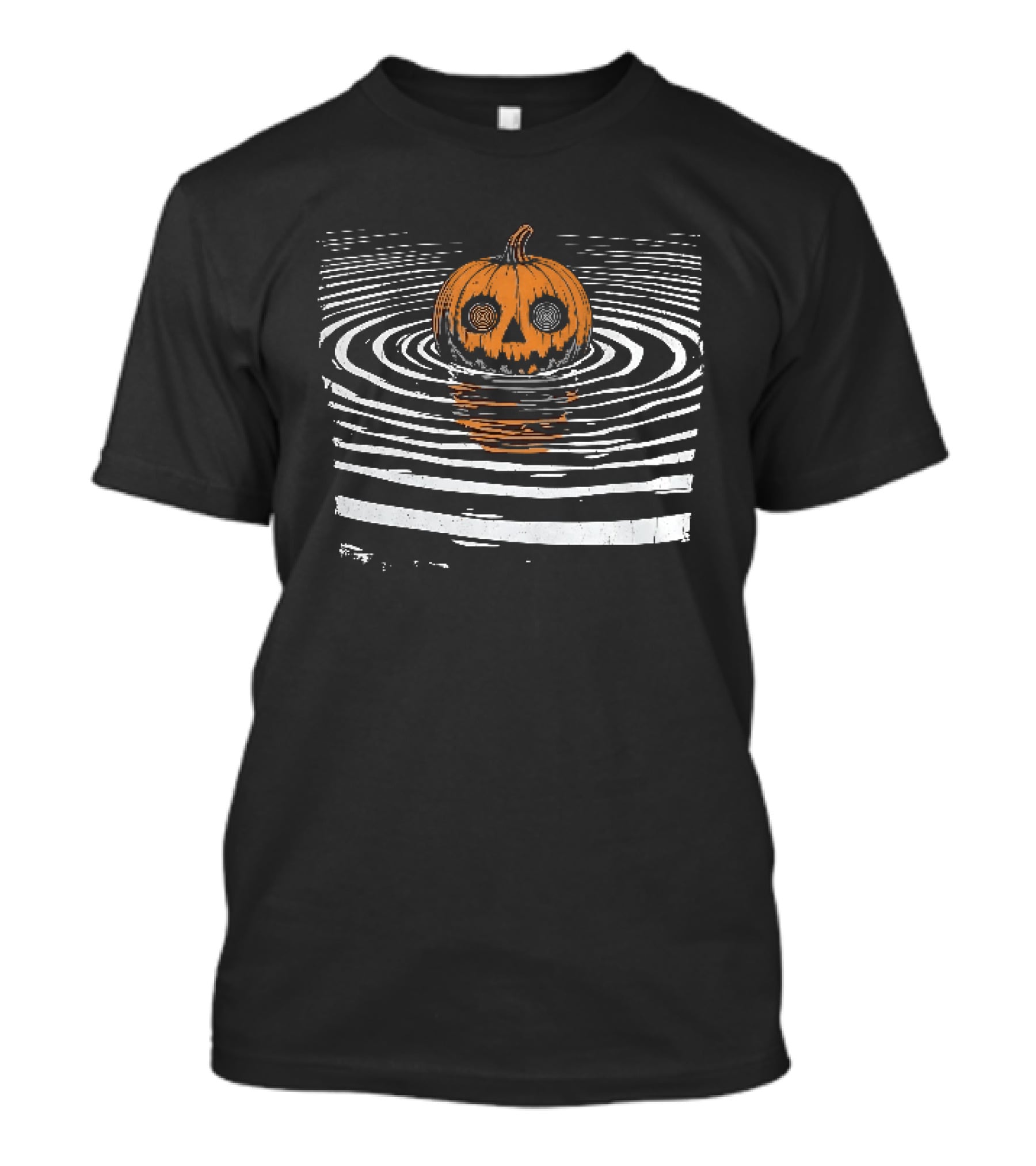 Hypnotic Eyes Pumpkin Floating In Water Ripples Distressed T-Shirt