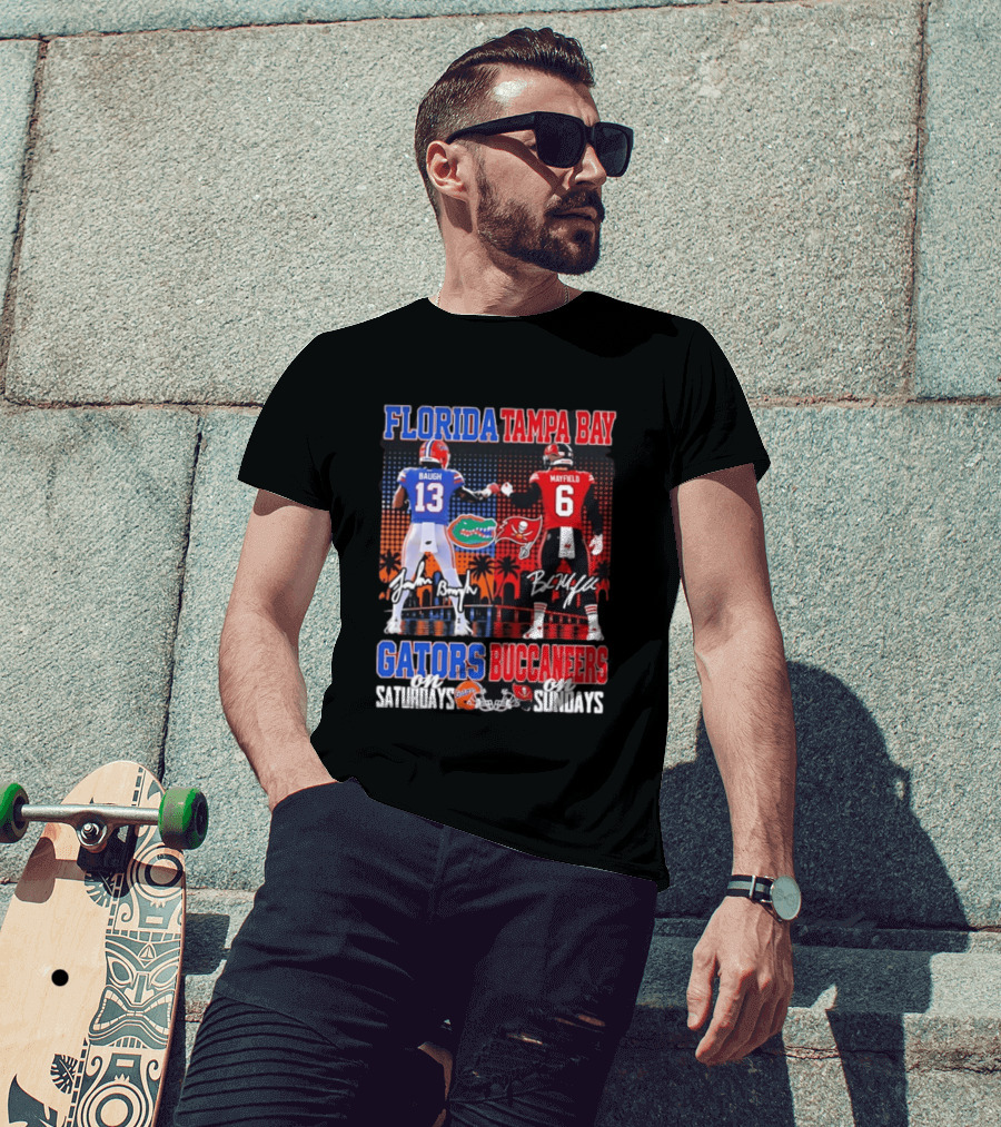 Florida Tampa Bay Gators Buccaneers Saturdays Sundays Baugh Mayfield Skyline T-Shirt