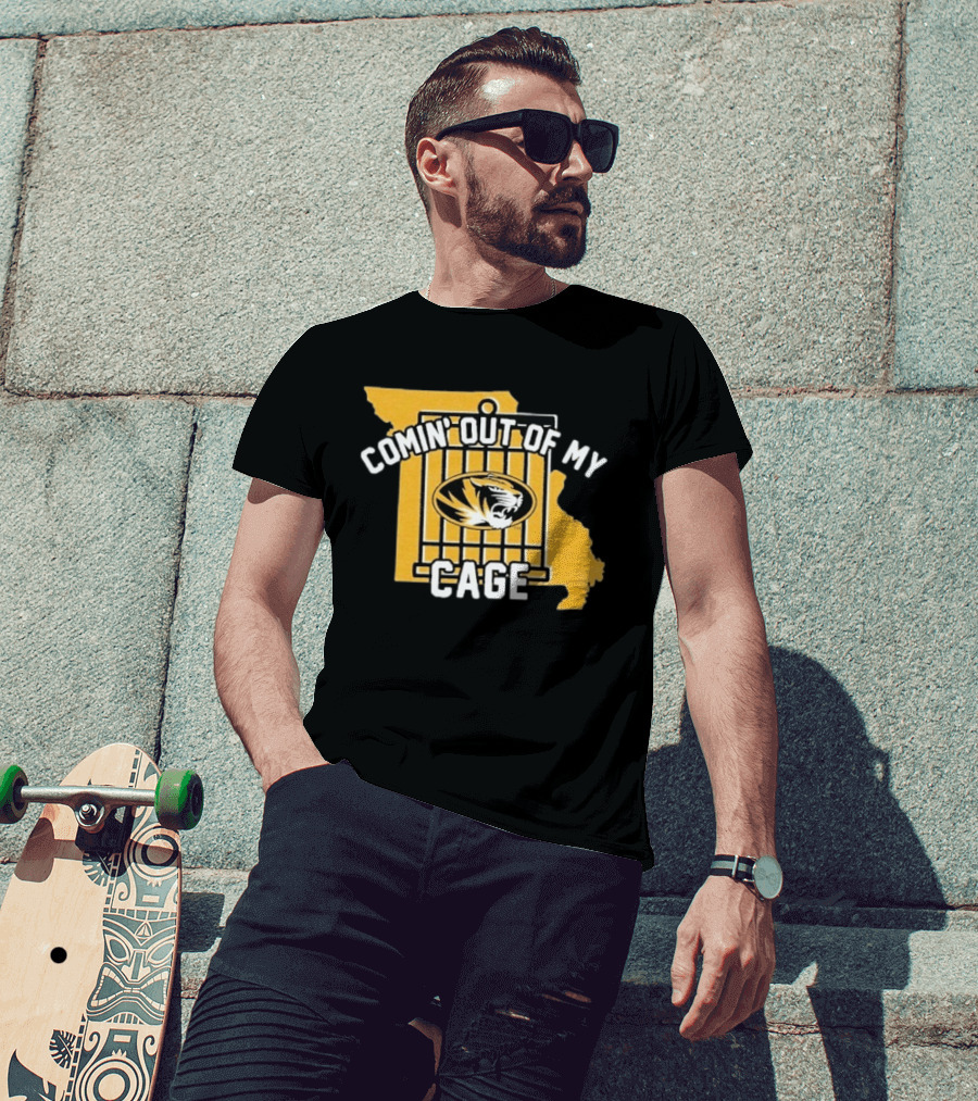 Missouri Tigers Comin' Out Of My Cage Map Outline Tiger T-Shirt