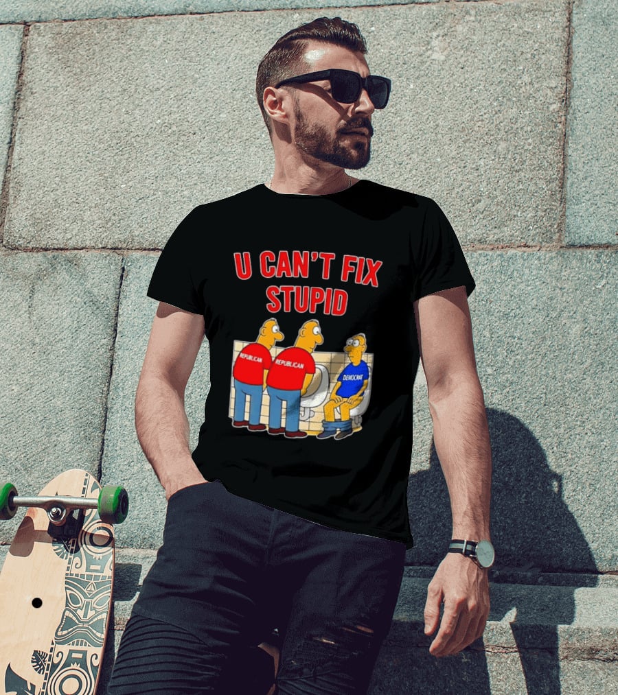 U Can't Fix Stupid Political Cartoon Republicans Vs Democrat Urinals T-Shirt