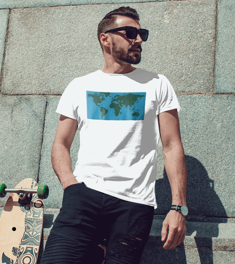 World Map Continents Green And Blue Ocean T-Shirt