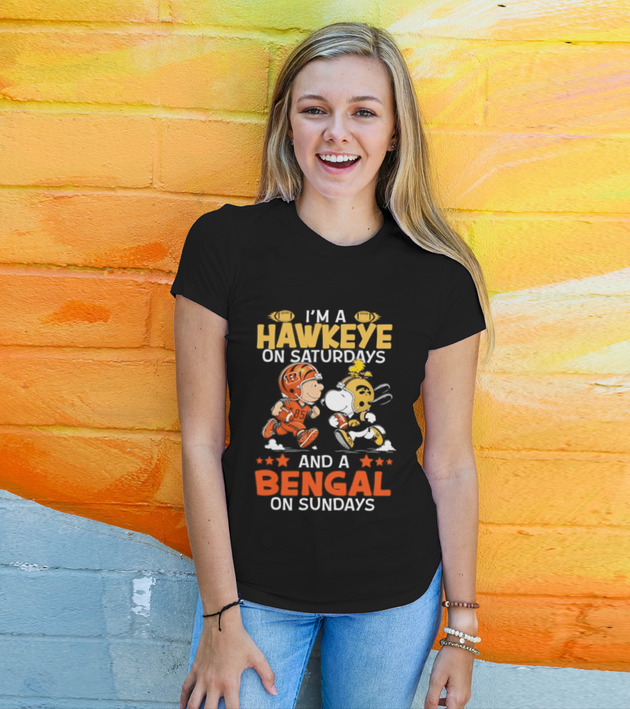 Iowa Hawkeyes Saturdays And Cincinnati Bengals Sundays Snoopy Charlie Brown T-Shirt