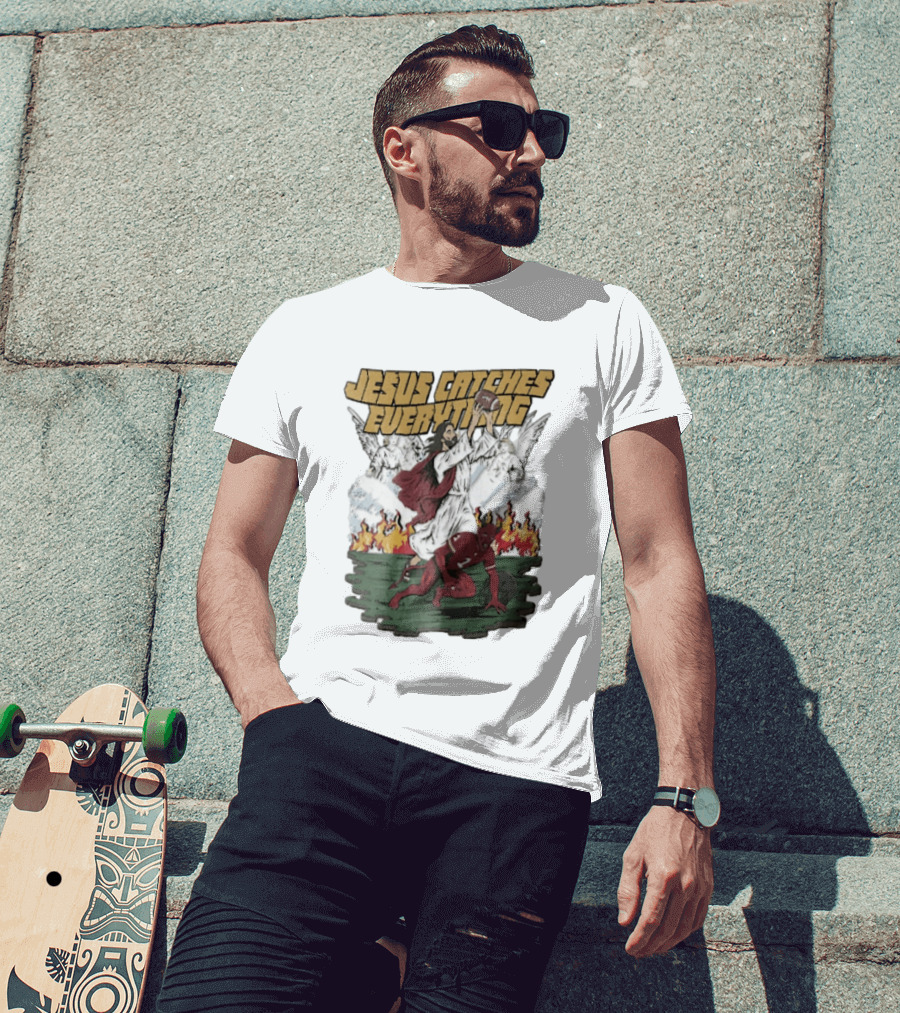 Jesus Catches Everything Angel Vs Devil Football Battle T-Shirt