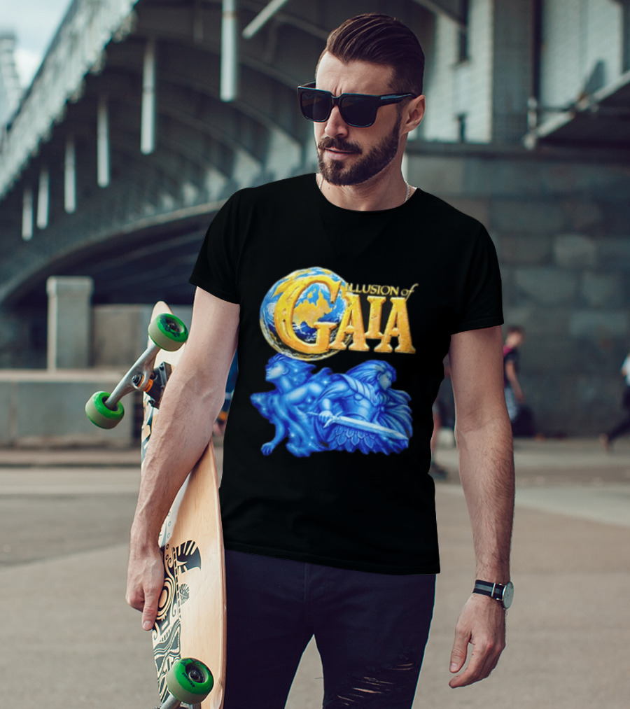 Illusion Of Gaia Earth Globe Blue Figures Sword T-Shirt