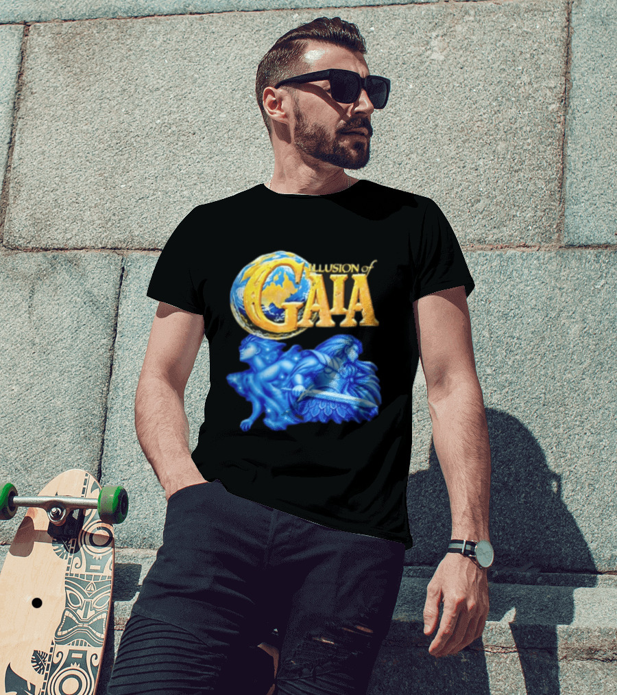 Illusion Of Gaia Earth Globe Blue Figures Sword T-Shirt