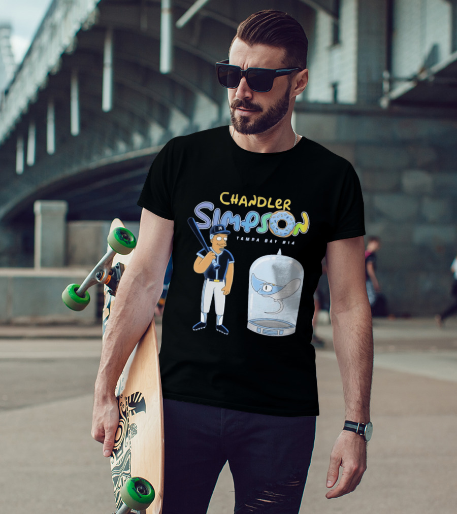 Chandler Simpson Tampa Bay Rays Cartoon Character #14 With Baseball Bat And Manta Ray T-Shirt