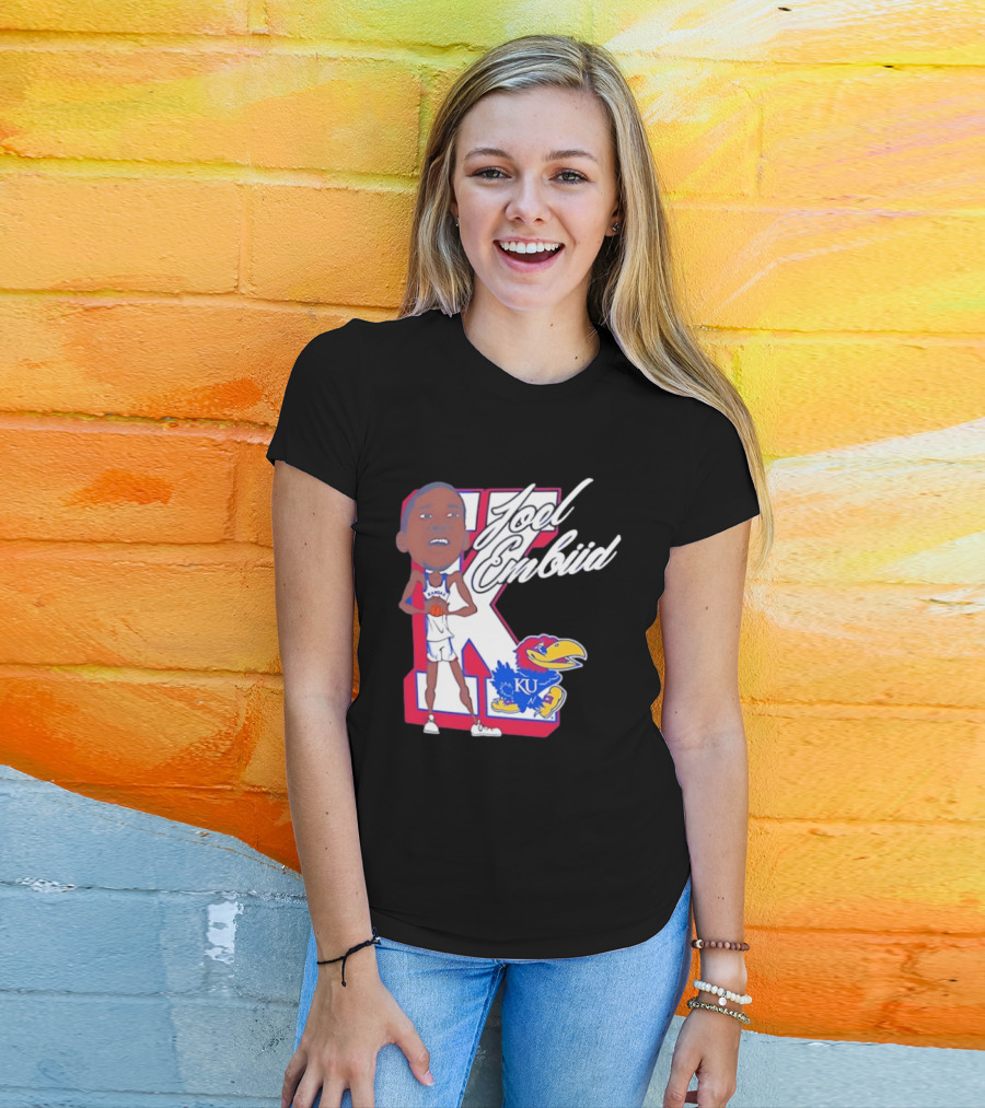 Joel Embiid Kansas Jayhawks KU Cartoon Bobblehead T-Shirt