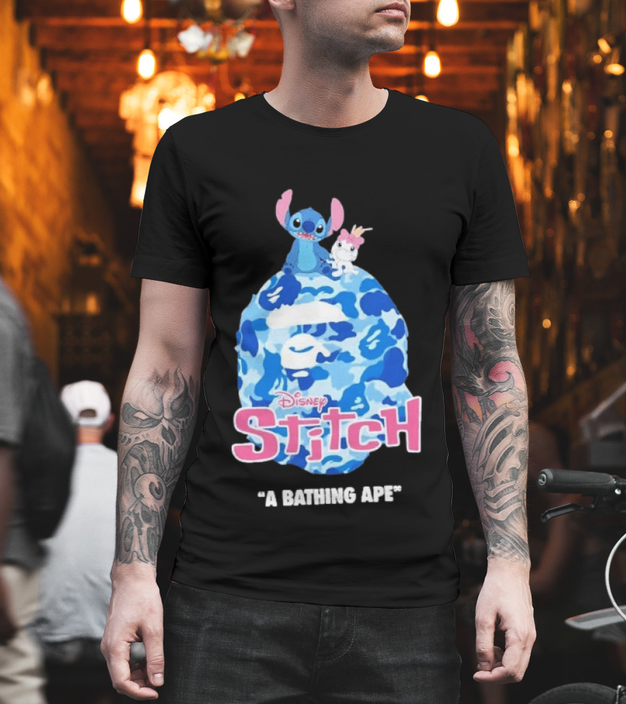 Disney Stitch A Bathing Ape Bape Camo Collaboration 2026 T-Shirt
