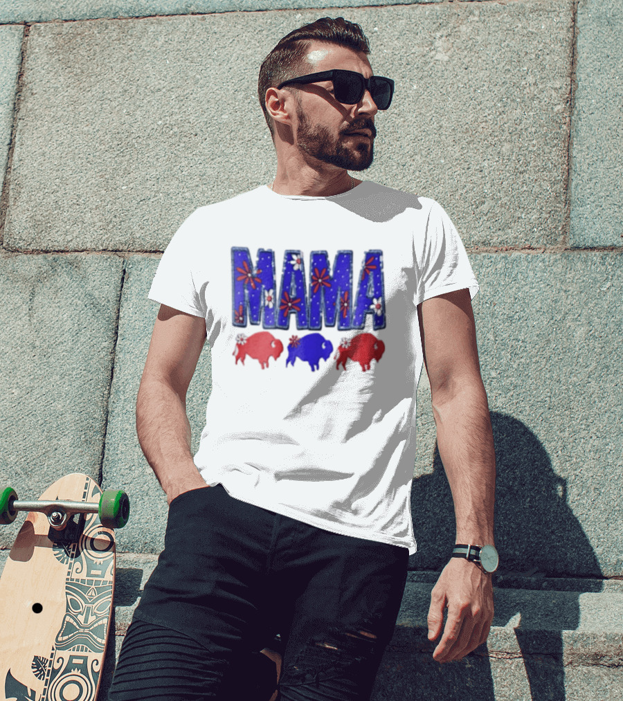 MAMA Buffalo Red White And Blue Floral T-Shirt