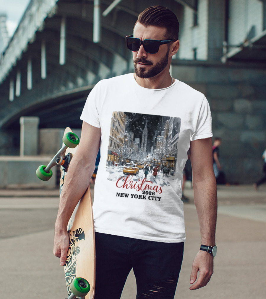 Christmas 2026 New York City Empire State Building Snow Scene T-Shirt