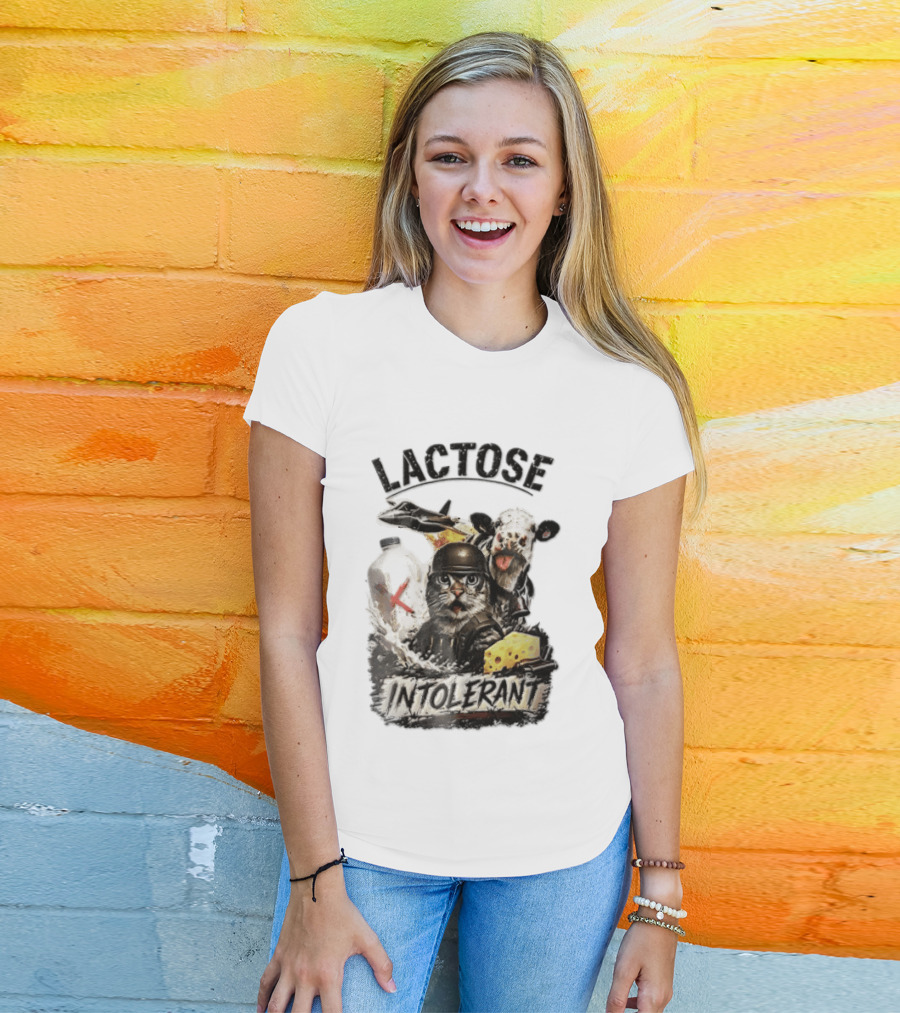 Lactose Intolerant Cat Soldier Cow Milk Cheese Jet T-Shirt