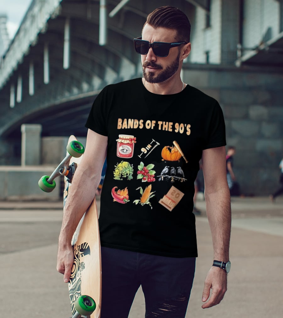 Bands Of The 90's Jar Corn Crows Matches Pumpkin 9in Chili Peppers Bush Berries T-Shirt