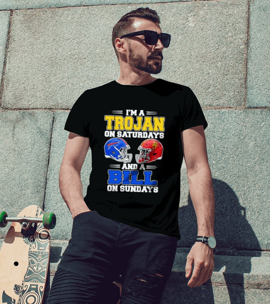 I'm A Trojan On Saturdays And A Bill On Sundays USC And Buffalo Football Helmets T-Shirt