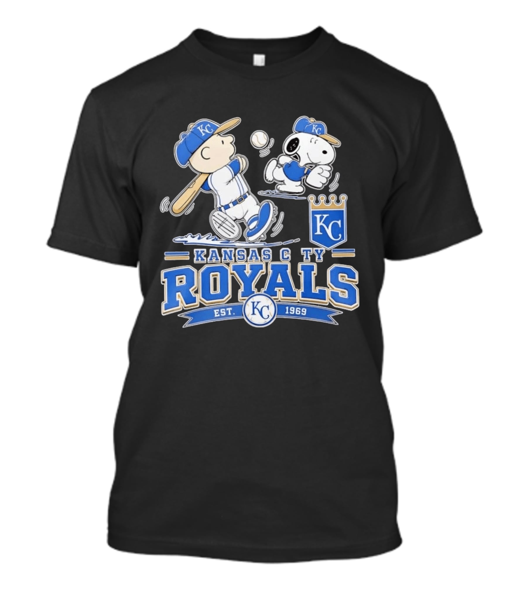 Peanuts Charlie Brown Snoopy Kansas City Royals Baseball KC Est 1969 T-Shirt