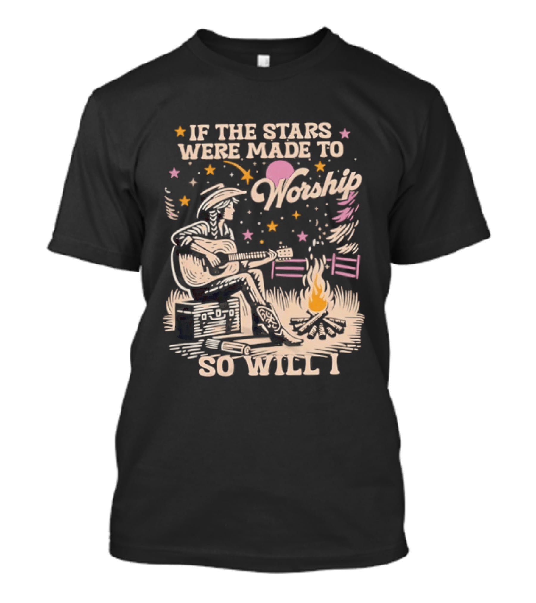 If The Stars Were Made To Worship So Will I Guitar Campfire Scene T-Shirt