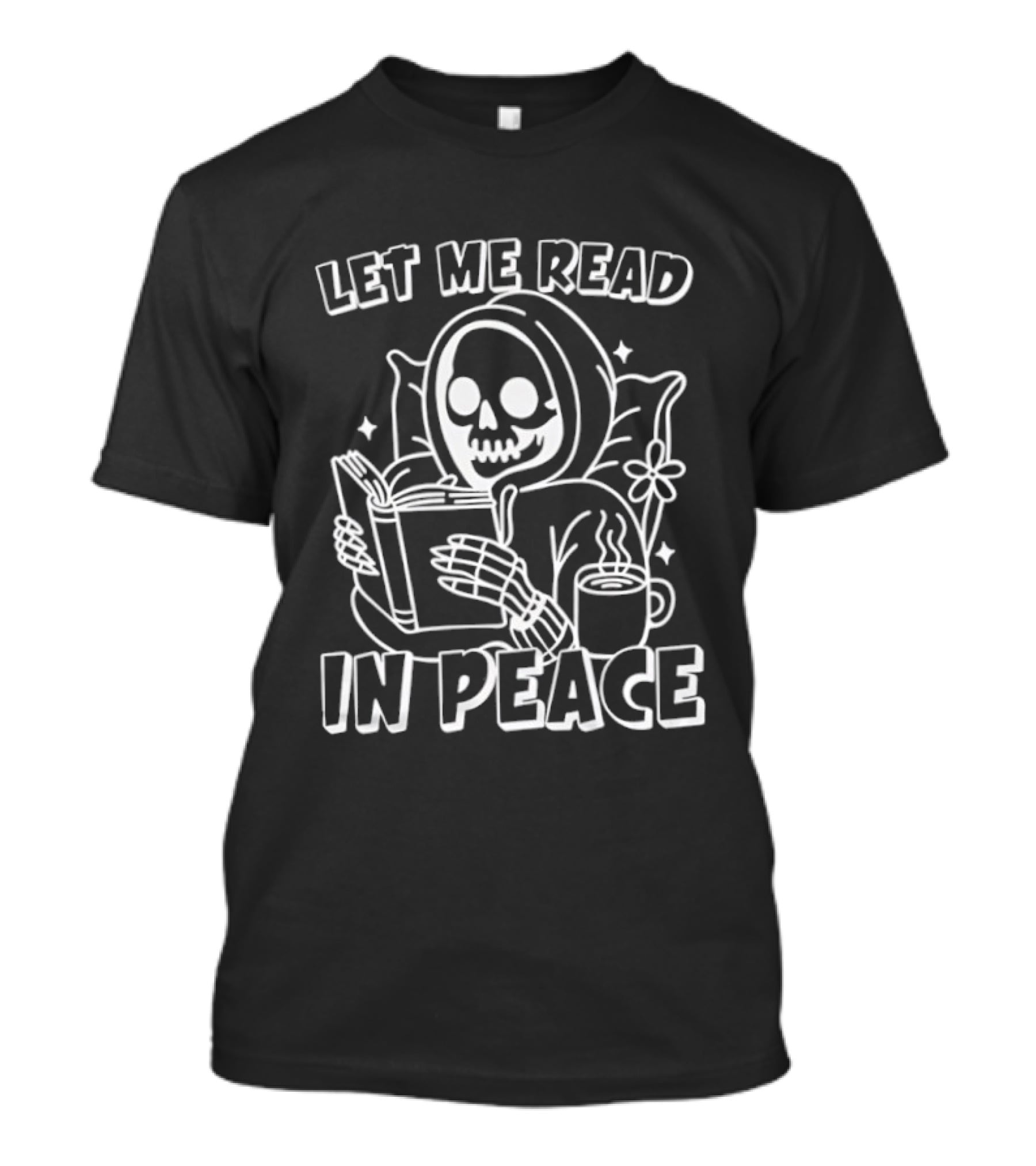 Skeleton Cozy Reading Let Me Read In Peace T-Shirt