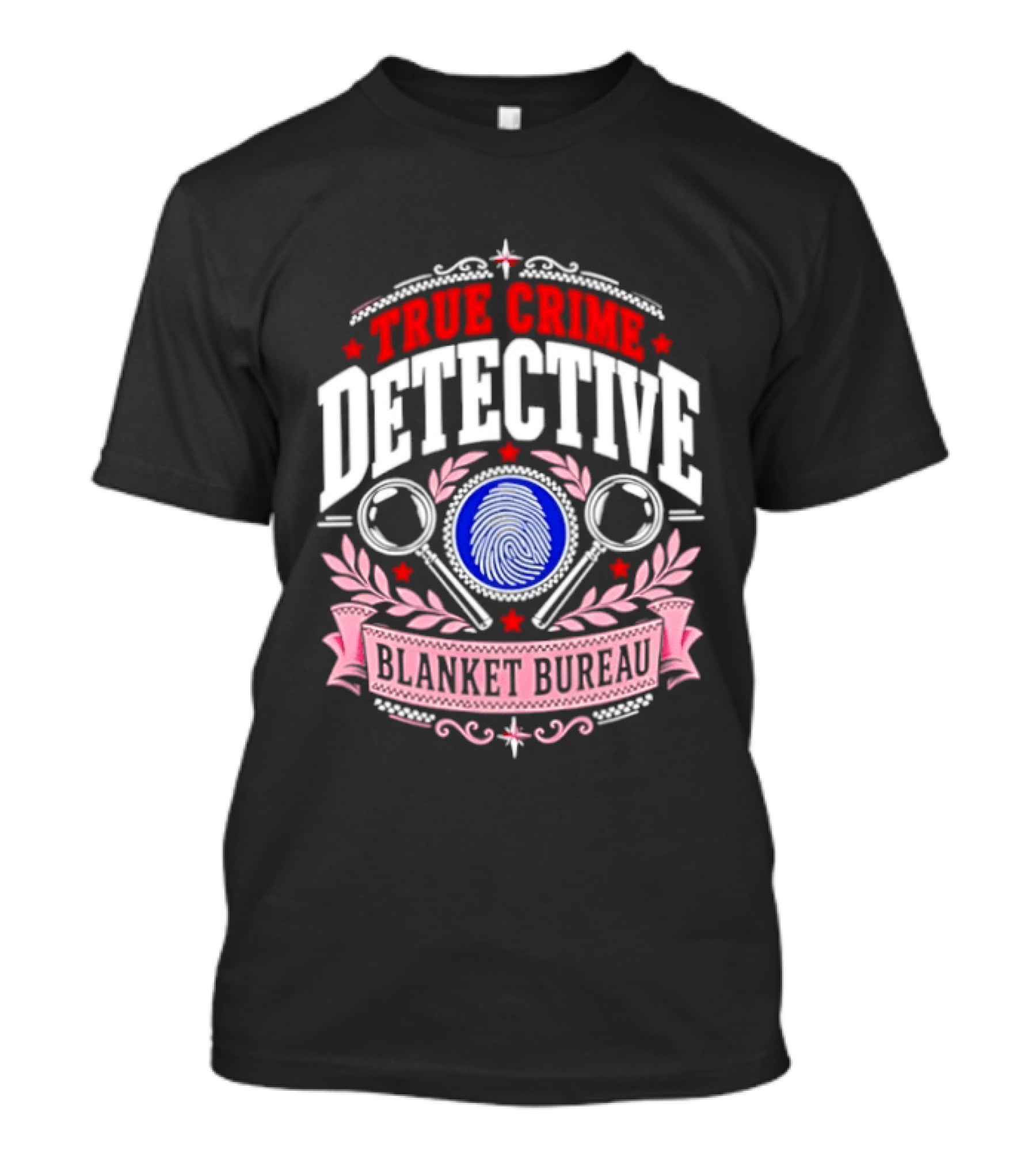 True Crime Detective Blanket Bureau Badge Fingerprint Investigation T-Shirt