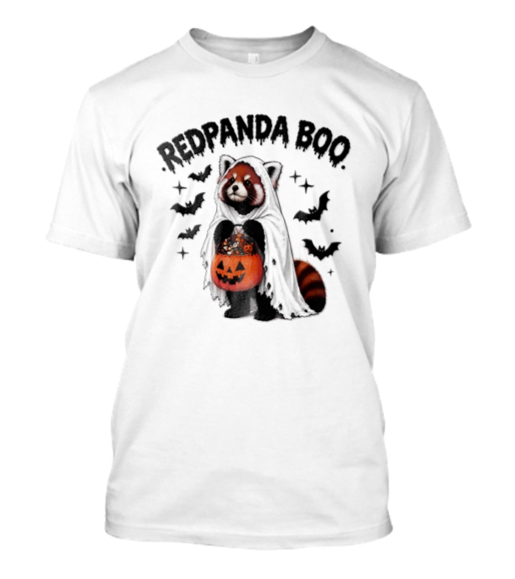 Redpanda Boo Cute Red Panda Costume With Pumpkin Candy Bucket And Bats T-Shirt