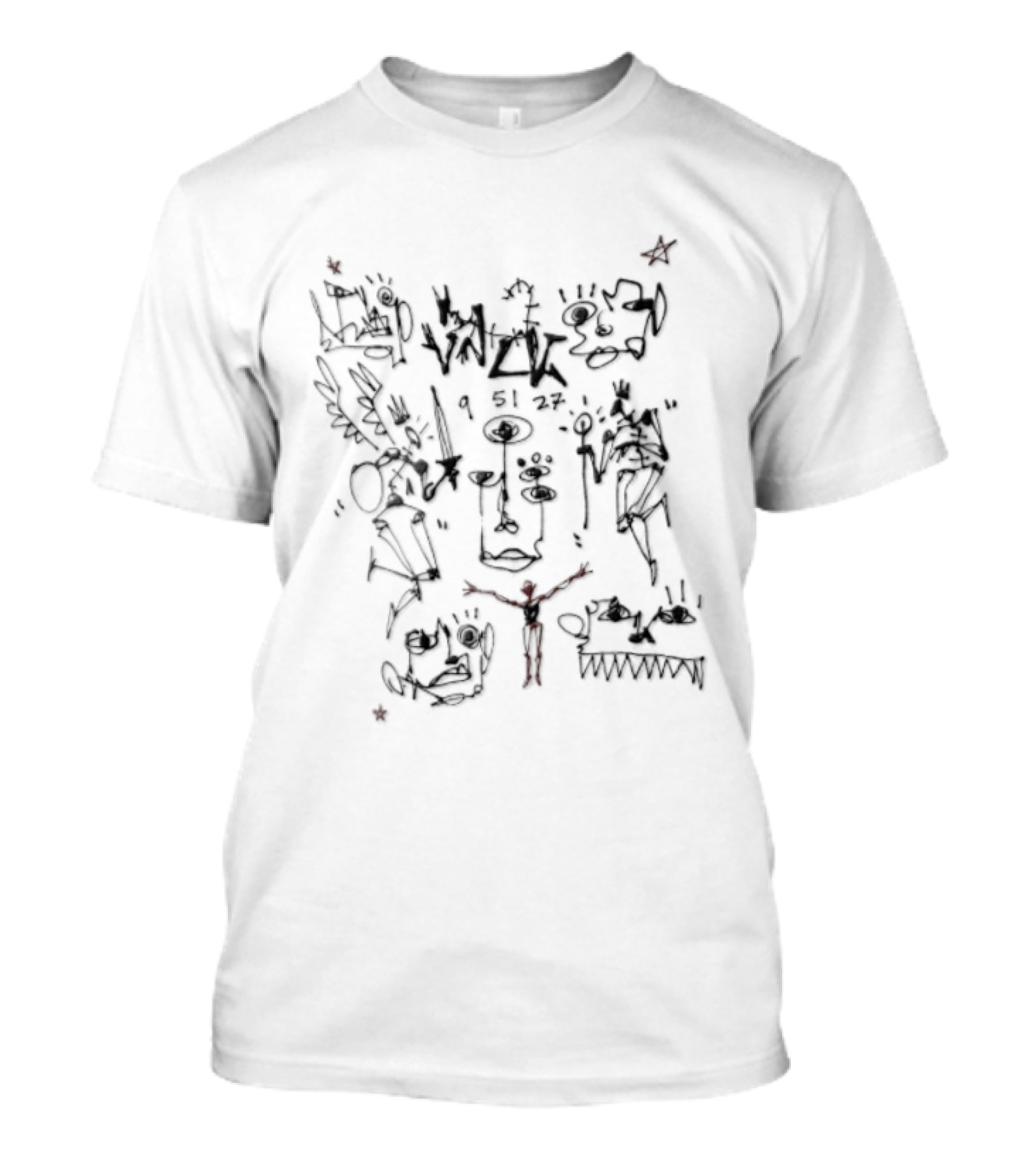 Scribble Figures Faces Stars Abstract Drawing T-Shirt