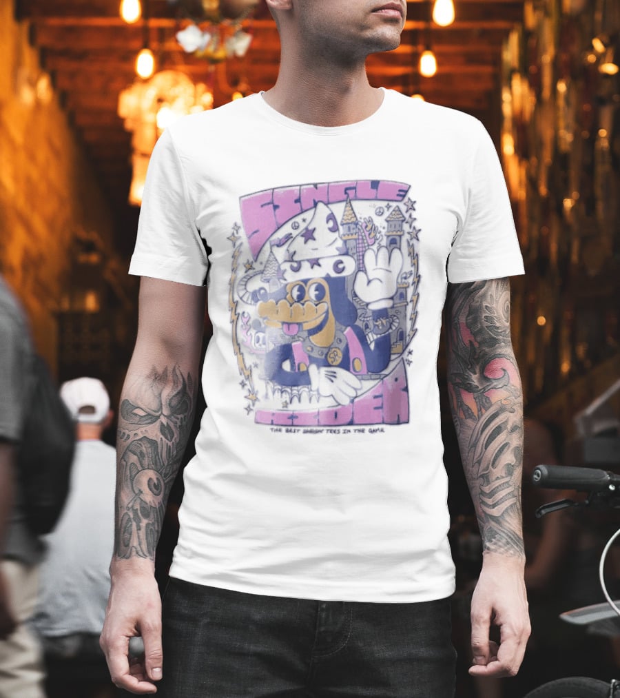 Single Rider Cartoon Dog Wizard With Hat And Spiked Collar Retro Fantasy Scene T-Shirt