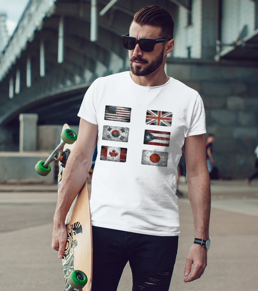 Stealthny Floor 914 World Tour United States United Kingdom South Korea Puerto Rico Canada Japan Flags T-Shirt