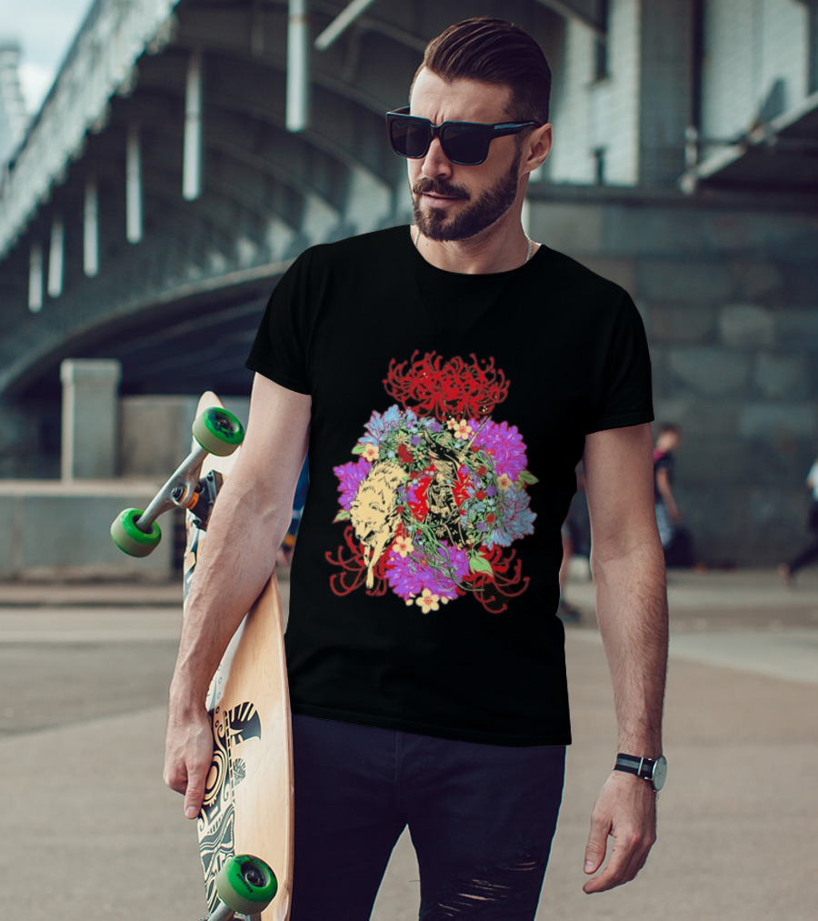 Beast Of Reincarnation Blooming Artistic Floral Samuraи Wolf Fusion T-Shirt