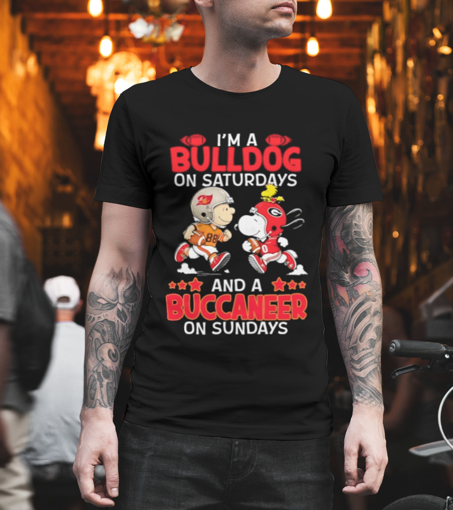 Snoopy And Peanuts Football Bulldog Saturdays Buccaneer Sundays Charlie Brown Fan T-Shirt