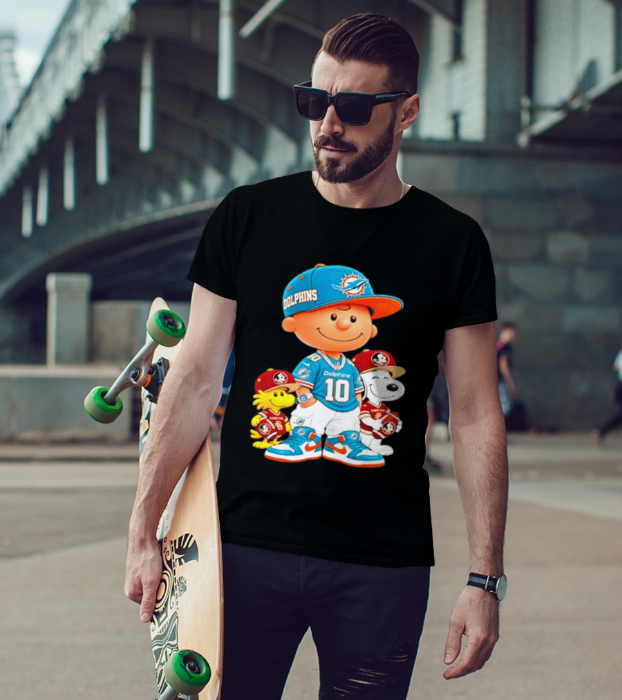 Charlie Brown 10 Snoopy Woodstock Miami Dolphins Florida State T-Shirt