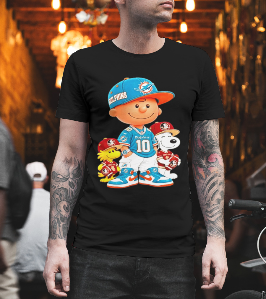 Charlie Brown 10 Snoopy Woodstock Miami Dolphins Florida State T-Shirt