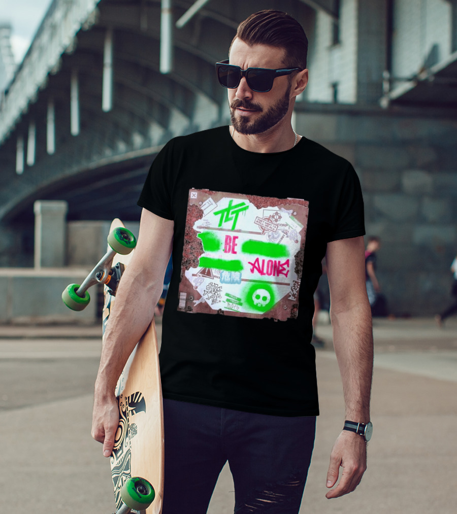 The Living Tombstone Be Alone Graffiti Skull Hazard Neon T-Shirt