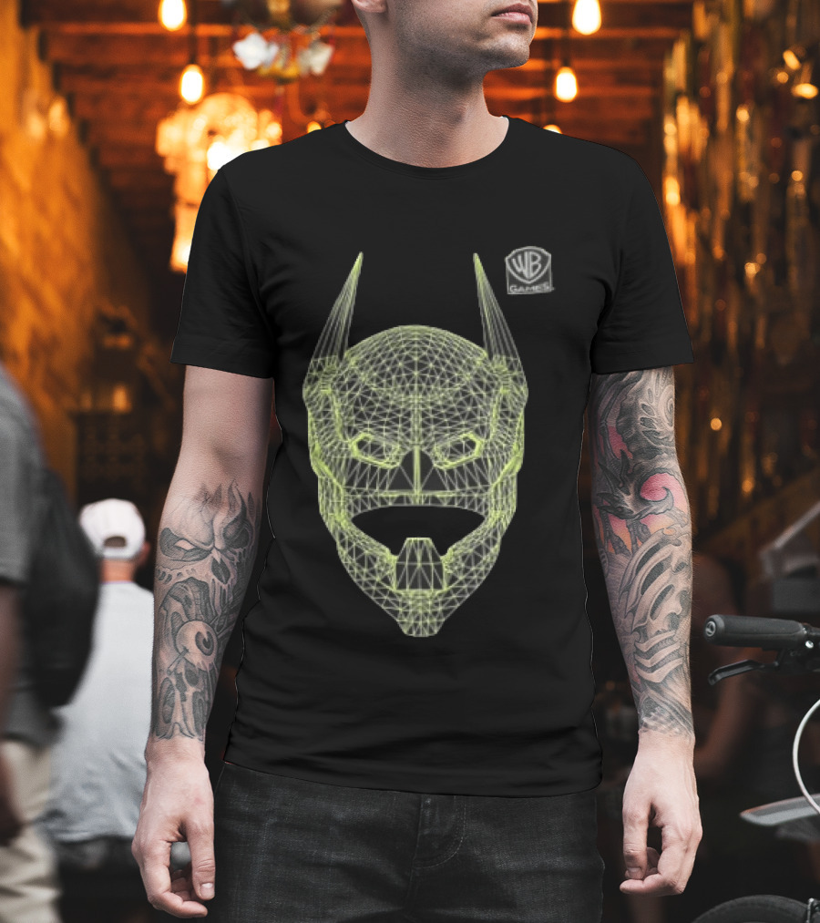 WB Games Neon Green Wireframe Batman Mask T-Shirt