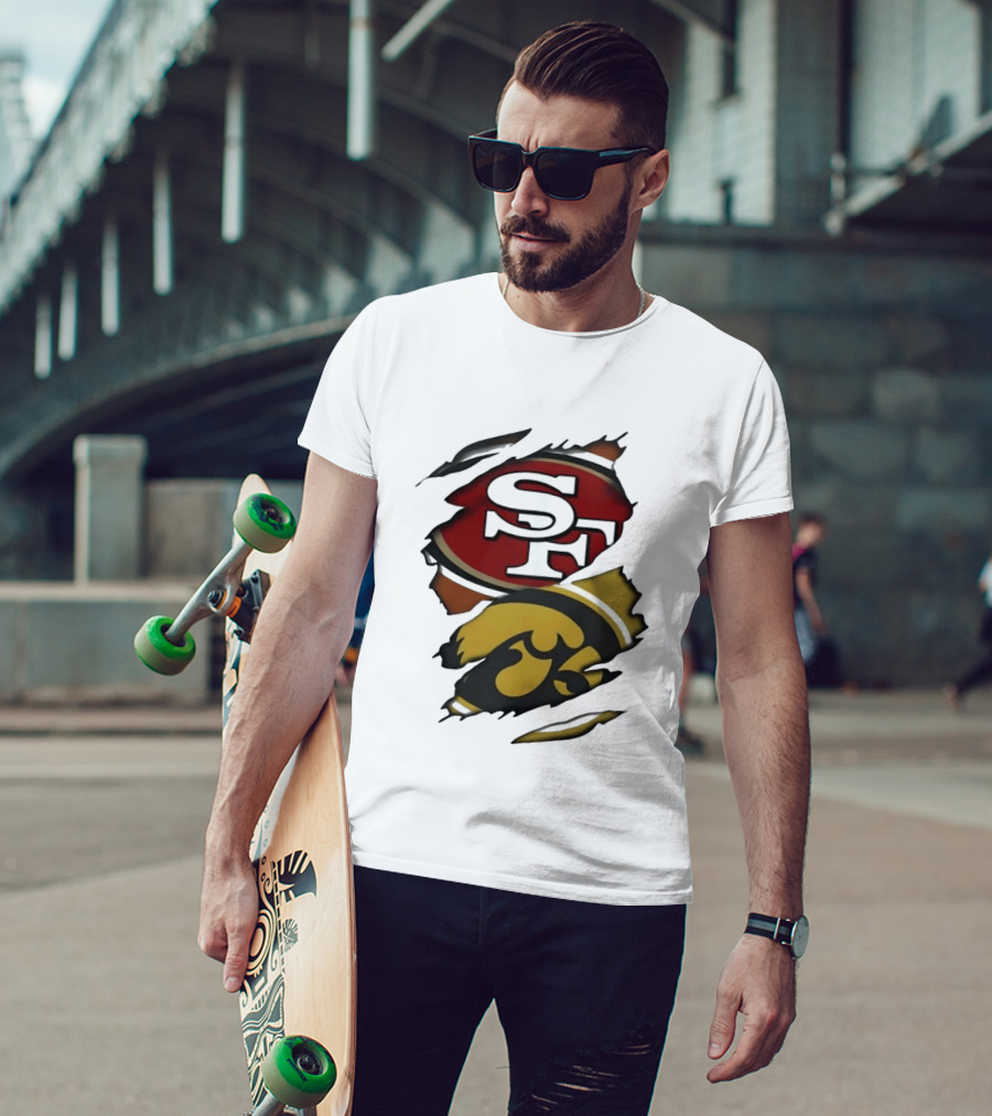 San Francisco 49ers SF Logo Iowa Hawkeyes Ripped Skin T-Shirt