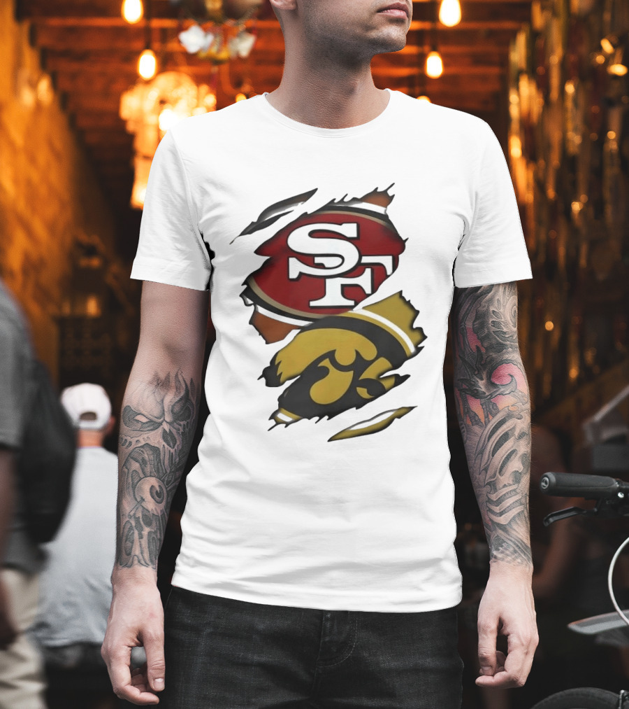 San Francisco 49ers SF Logo Iowa Hawkeyes Ripped Skin T-Shirt