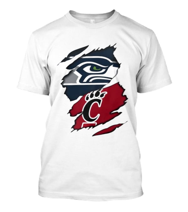 Seattle Seahawks Cincinnati Bearcats Ripped Fabric Fan T-Shirt