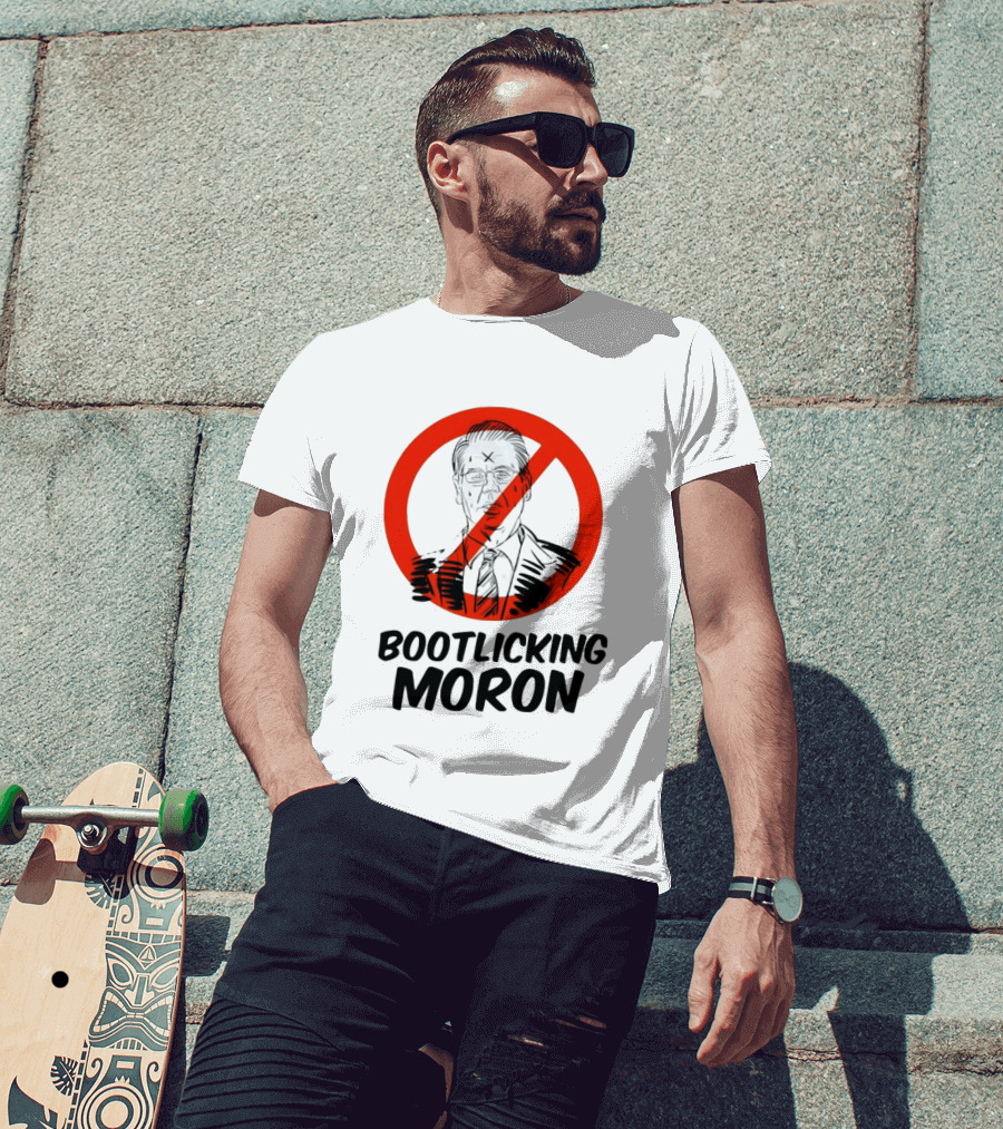 Bootlicking Moron Political Caricature Red Circle X Through Figure T-Shirt