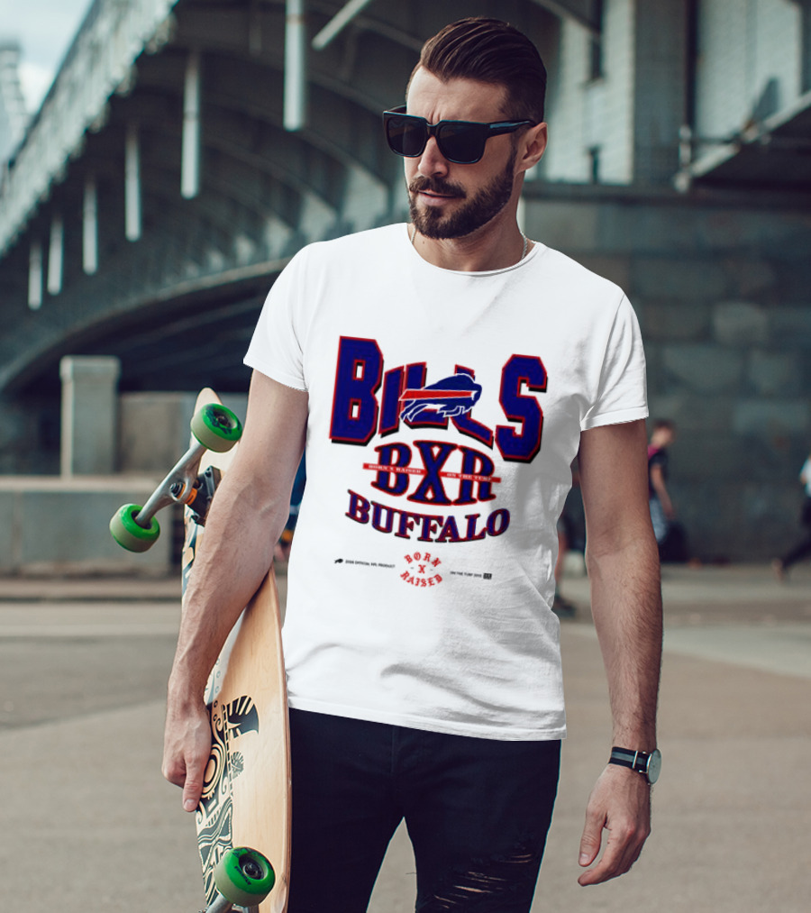 Born X Raised Buffalo Bills BXR Blockletter White T-Shirt