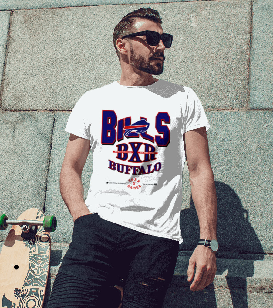 Born X Raised Buffalo Bills BXR Blockletter White T-Shirt