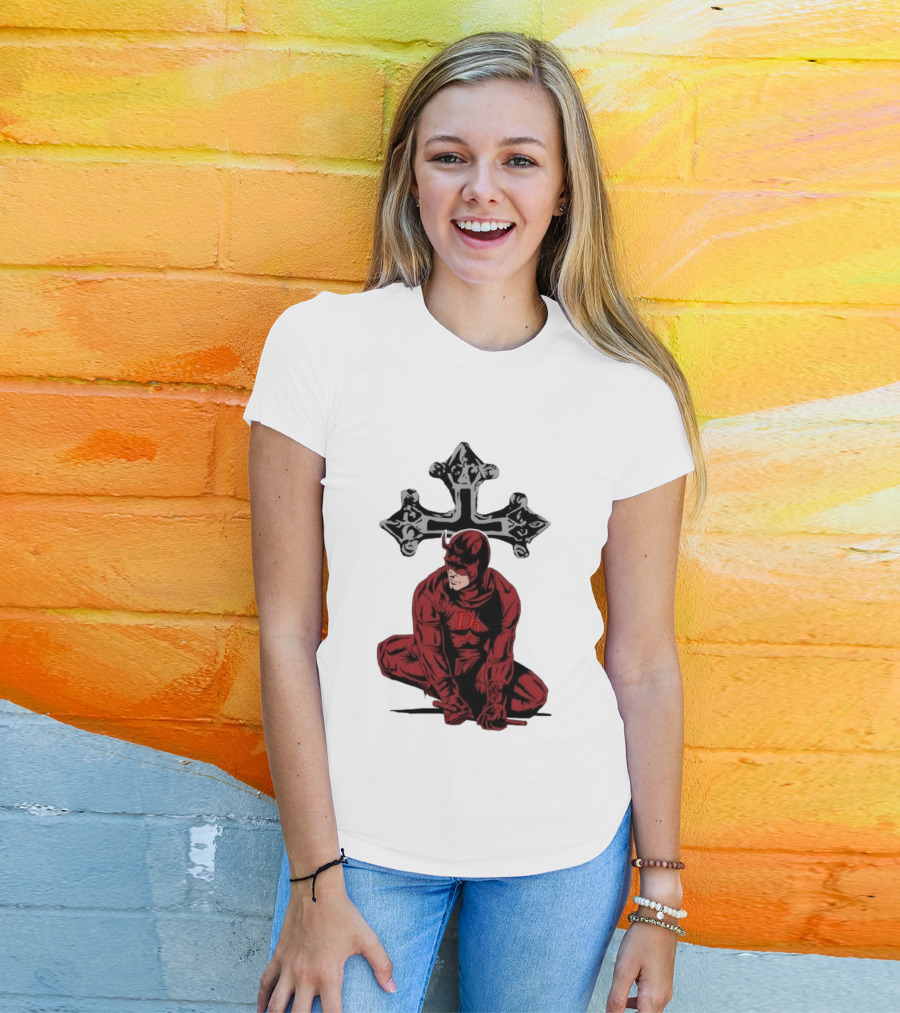 Daredevil Crouching Matt Murdock With Cross Marvel T-Shirt