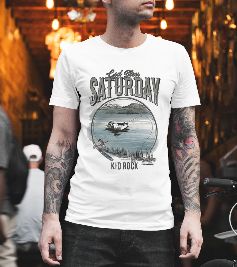 Kid Rock God Bless Saturday Fishing Boat Lake Scenery T-Shirt