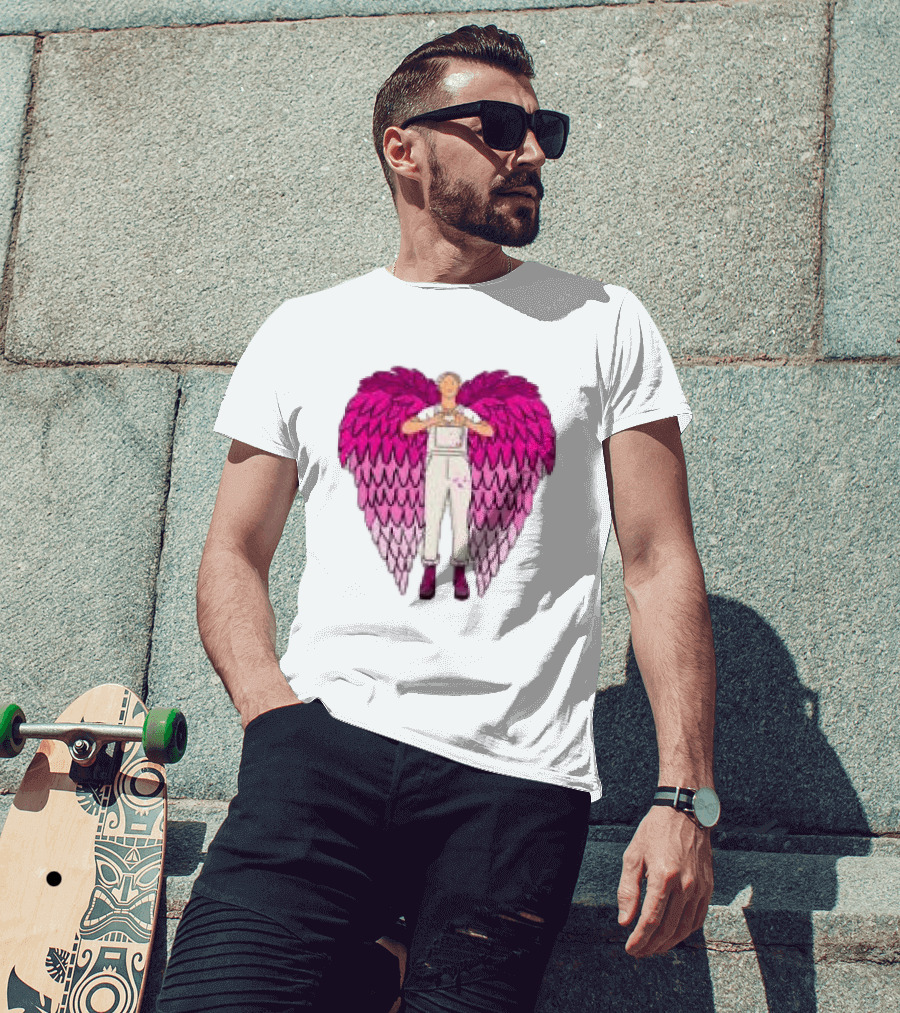 Plumes Store White Pink Winged Figure Overalls T-Shirt