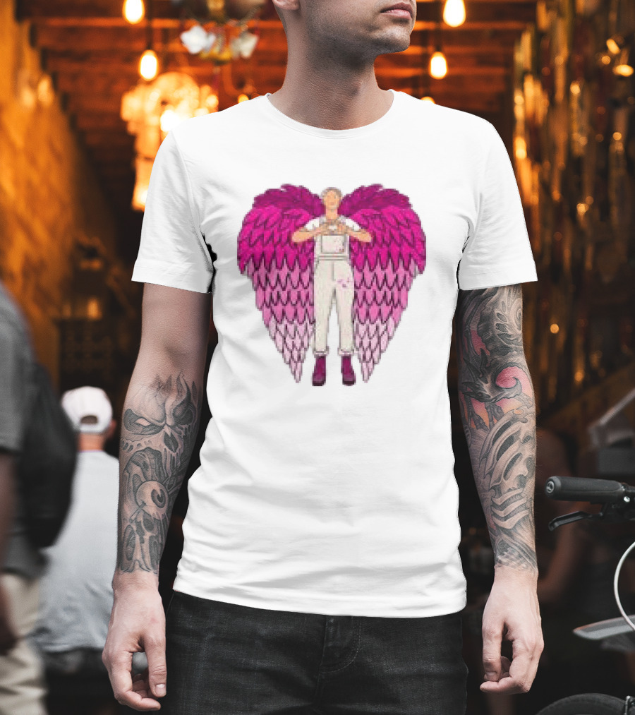 Plumes Store White Pink Winged Figure Overalls T-Shirt