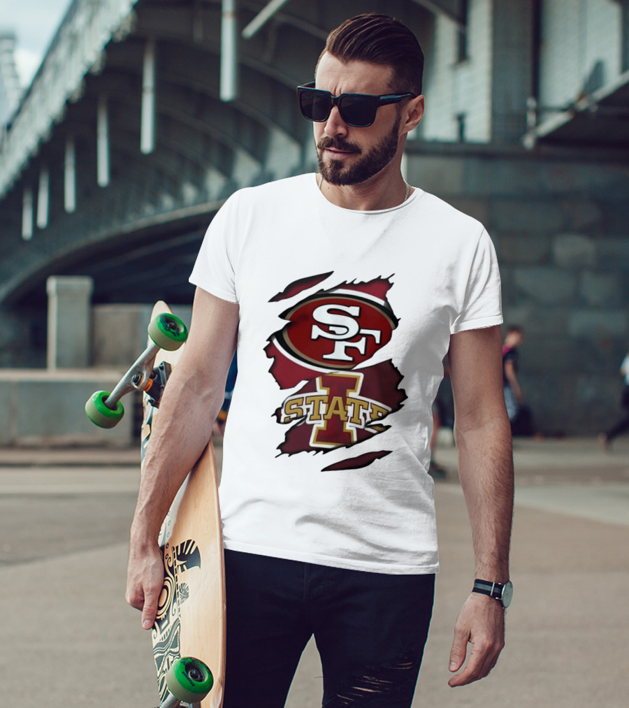 San Francisco 49ers Iowa State Cyclones Distressed Logo Fusion T-Shirt