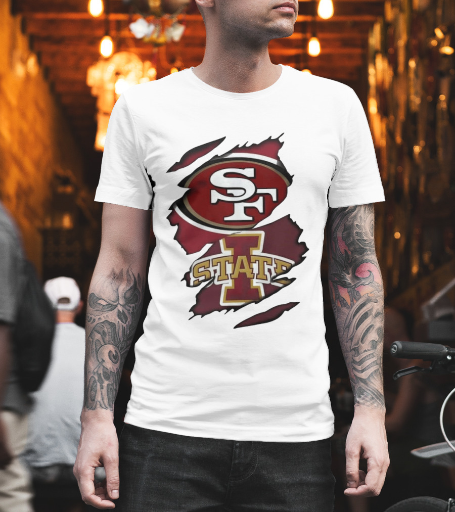 San Francisco 49ers Iowa State Cyclones Distressed Logo Fusion T-Shirt