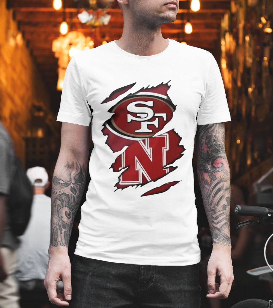 San Francisco 49ers SF And Nebraska Cornhuskers N Ripped T-Shirt