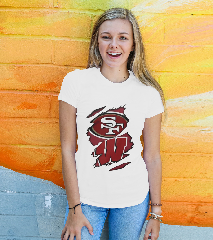 San Francisco 49ers SF And Wisconsin Badgers W Ripped Effect T-Shirt