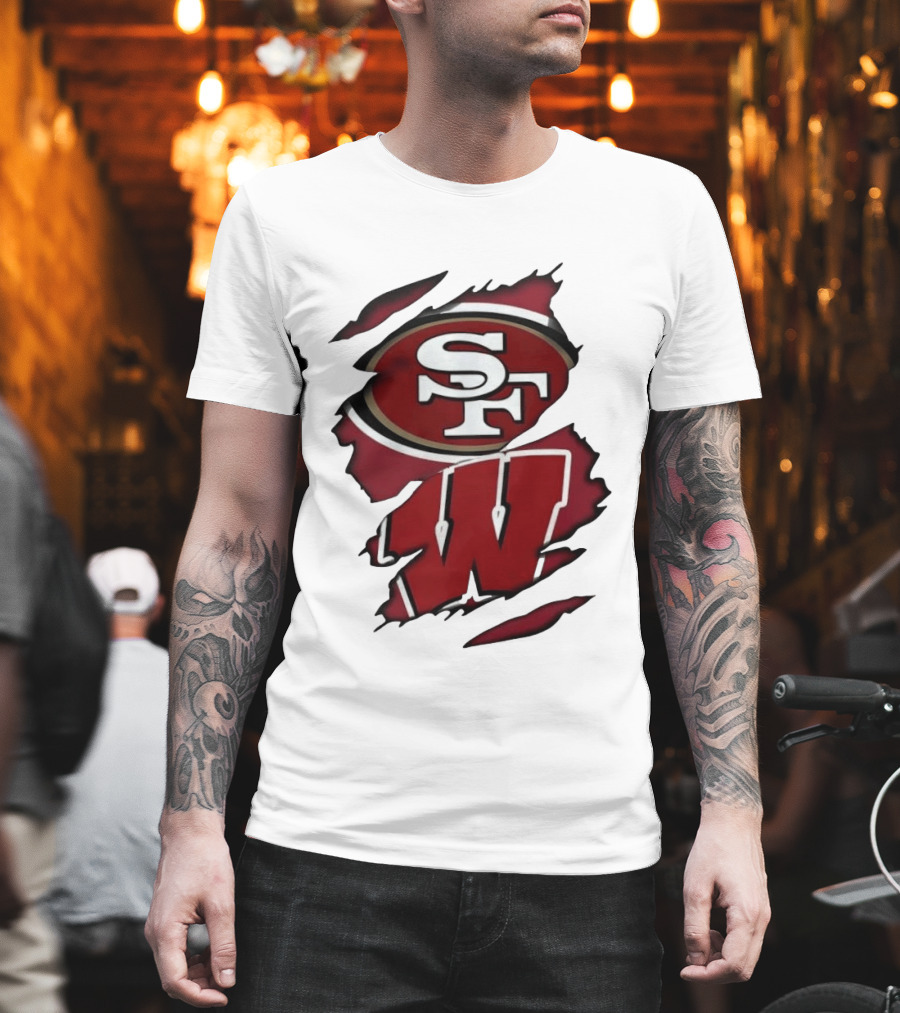San Francisco 49ers SF And Wisconsin Badgers W Ripped Effect T-Shirt