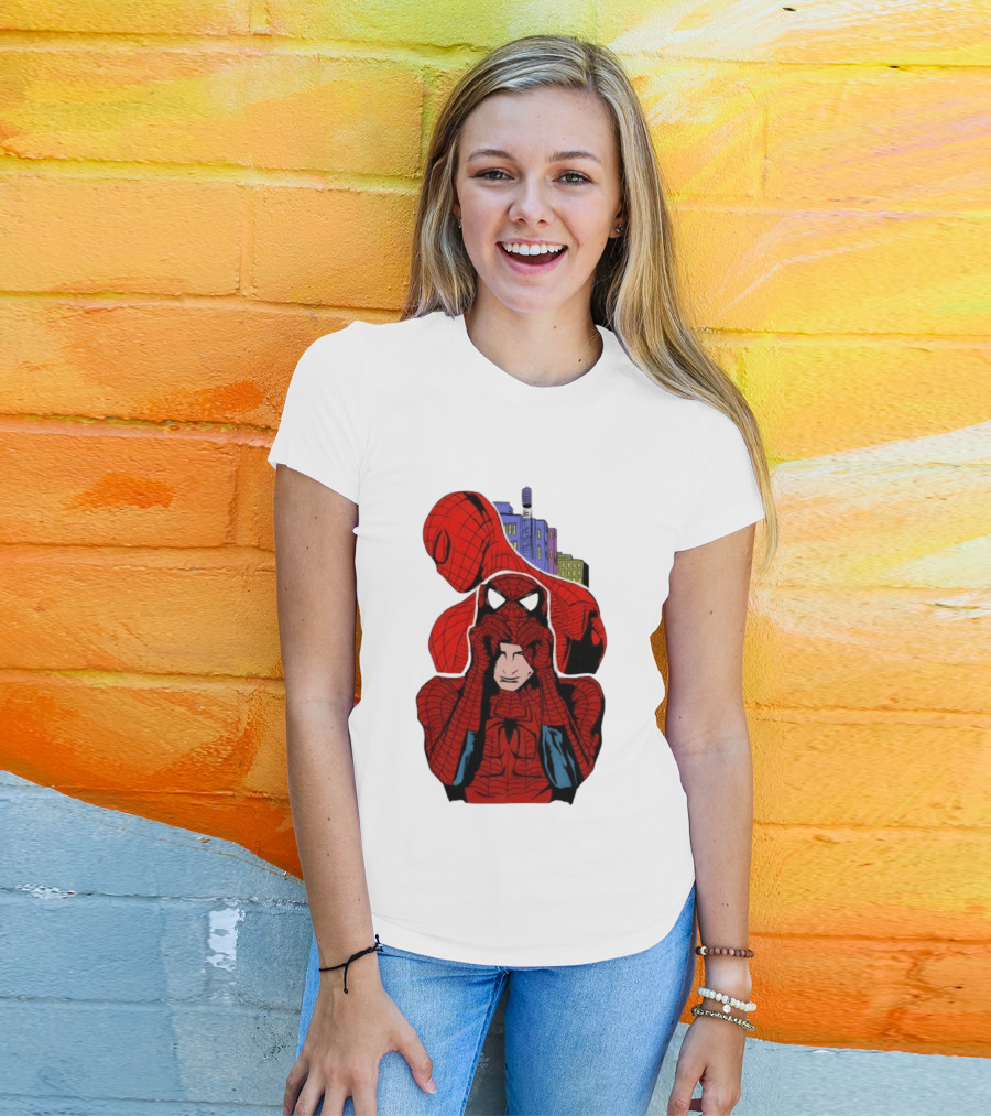Marvel Spider Man Peter Parker Cityscape Collage T-Shirt