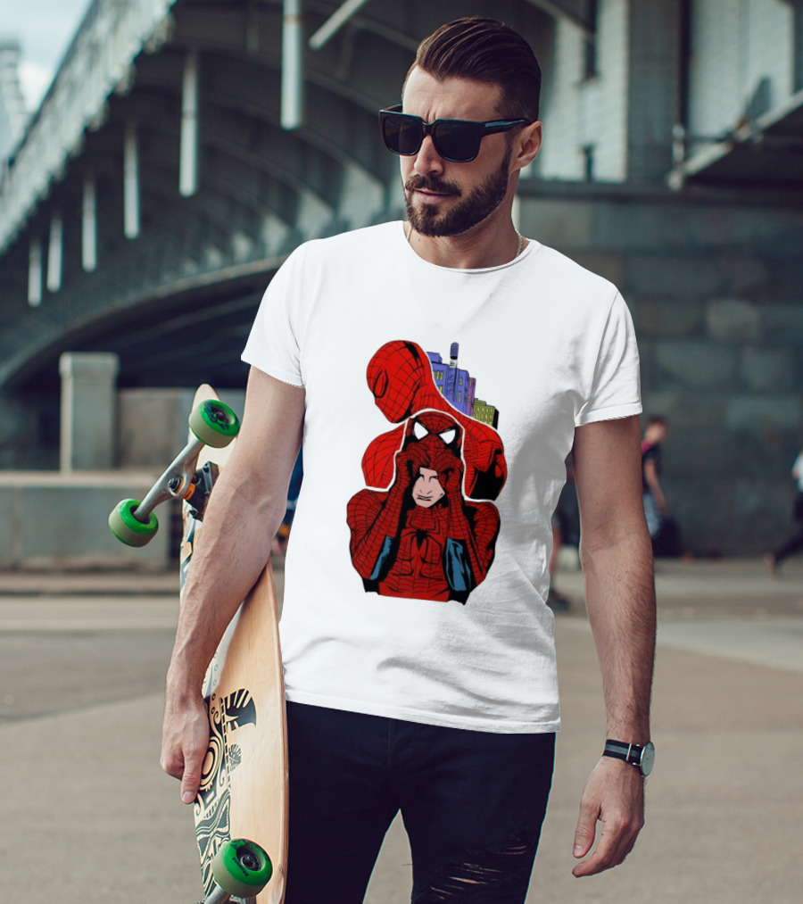 Marvel Spider Man Peter Parker Cityscape Collage T-Shirt