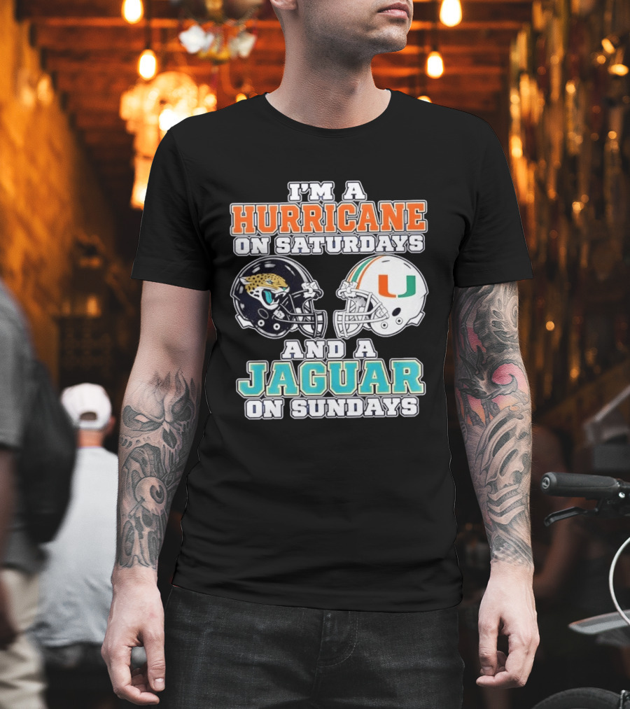 Hurricane Saturdays Jaguar Sundays Football Helmets T-Shirt